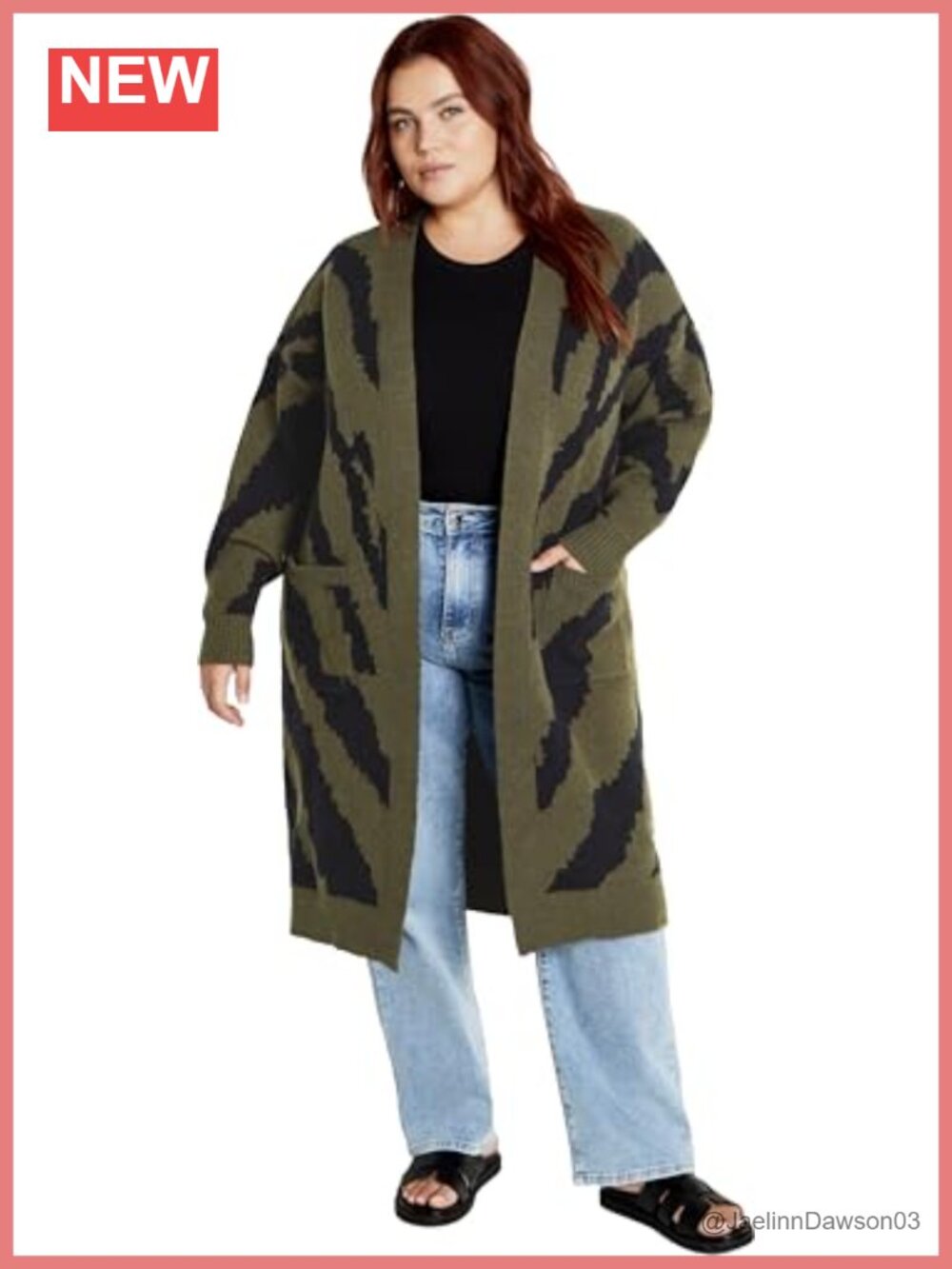 City Chic Women's Plus Size Open Front Striped Cardigan Long Sleeve Pockets